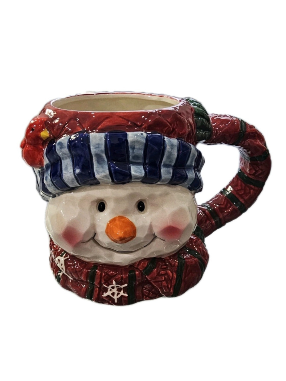 Garden Ridge Snowman Blue Hat W/ Cardinal Ceramic Mug 14 oz Christmas Cup